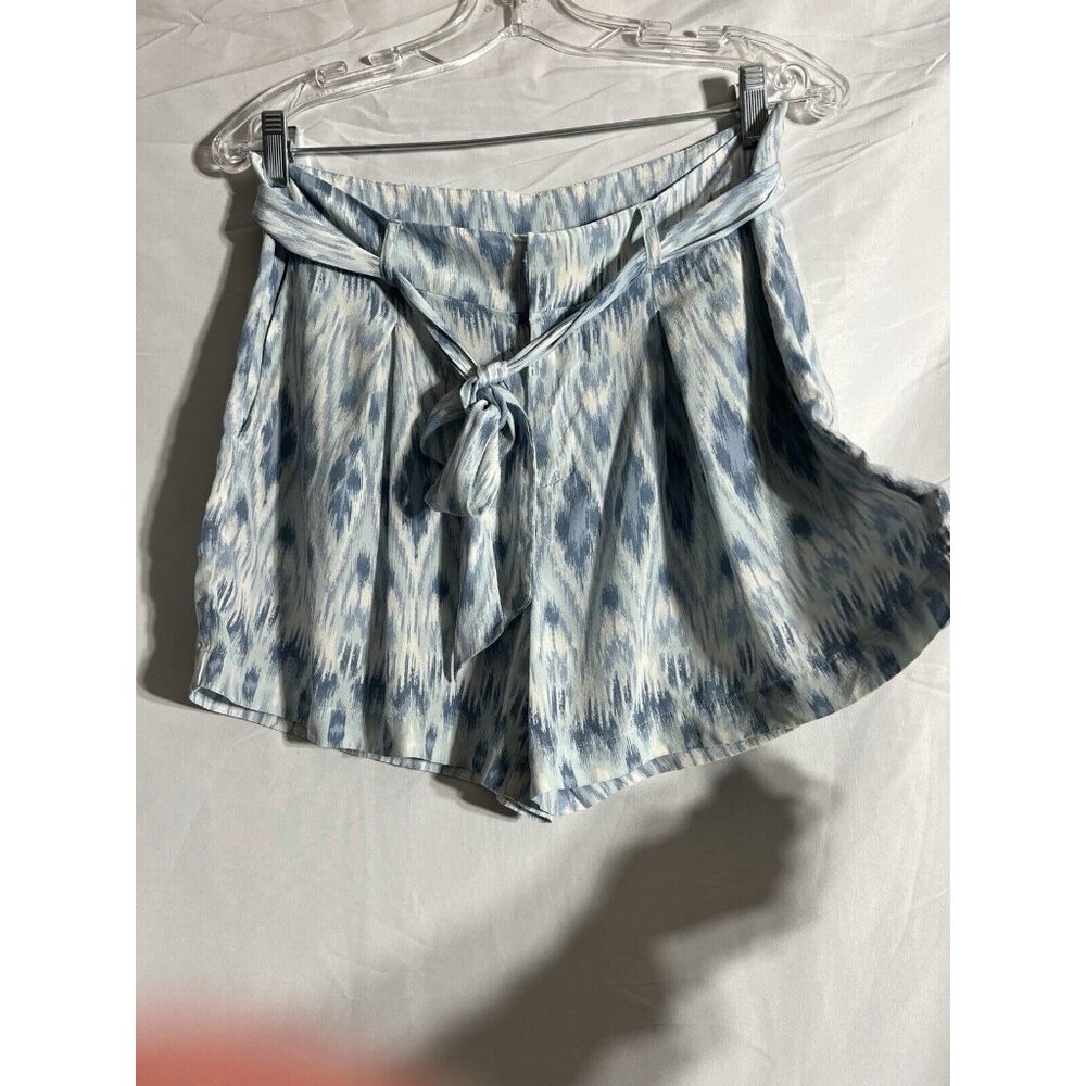 Joie Blue Ikat Abstract Silk Zip Tie Shorts 4 Boho Indie Festival Vacation